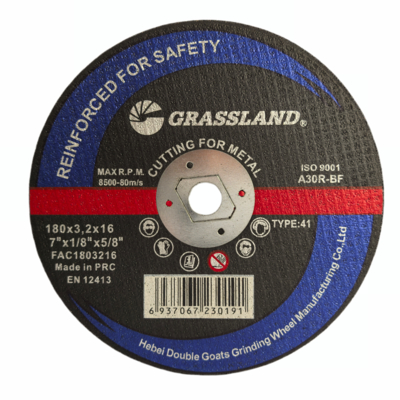 أقراص طحن من الفولاذ المقاوم للصدأ GRASSLAND مقاس 7 بوصات مع ألومينا منصهرة أحادية البلورة 180 مم × 3.2 مم × 16 مم